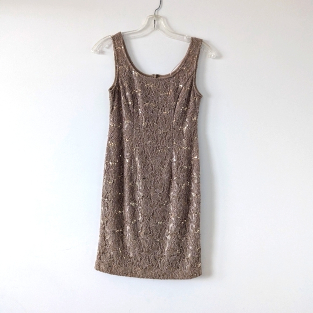 Alex Evenings Mocha Lace Sheath Dress - Elegant Evening Wear - Size 6 Swiftie